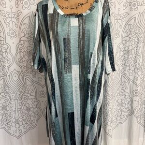 Striped Vertical Print Tunic Dress in Seafoam and Charcoal